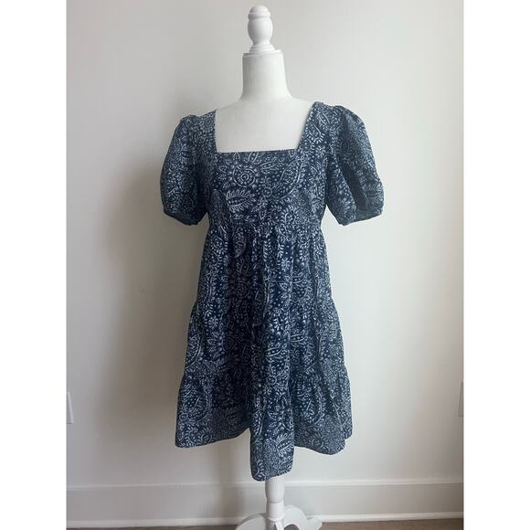 Madewell Poplin Puff-Sleeve Tiered Babydoll Dress in Paisley Garden Size 4 - Picture 2 of 7